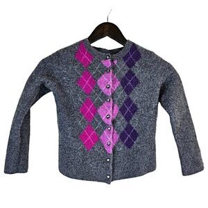 APT 9 Girls Gray, Pink, Purple Argyl Cardigan Sweater 100% cashmere size XL